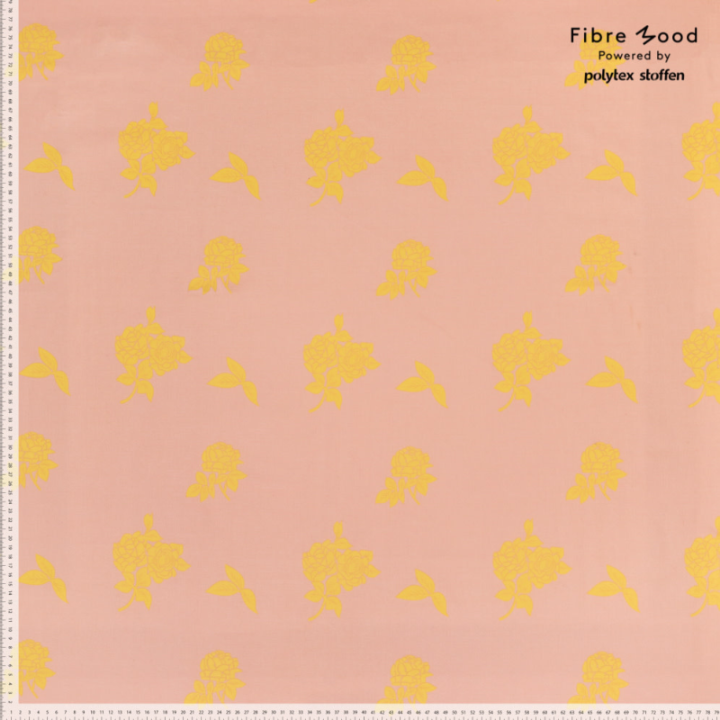 FM310174 geweven katoen met gele rozen