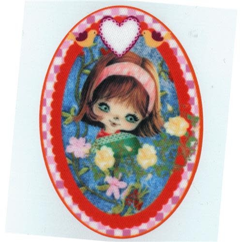 Applicatie meisje en vogels. L x B: 110mm x 73mm