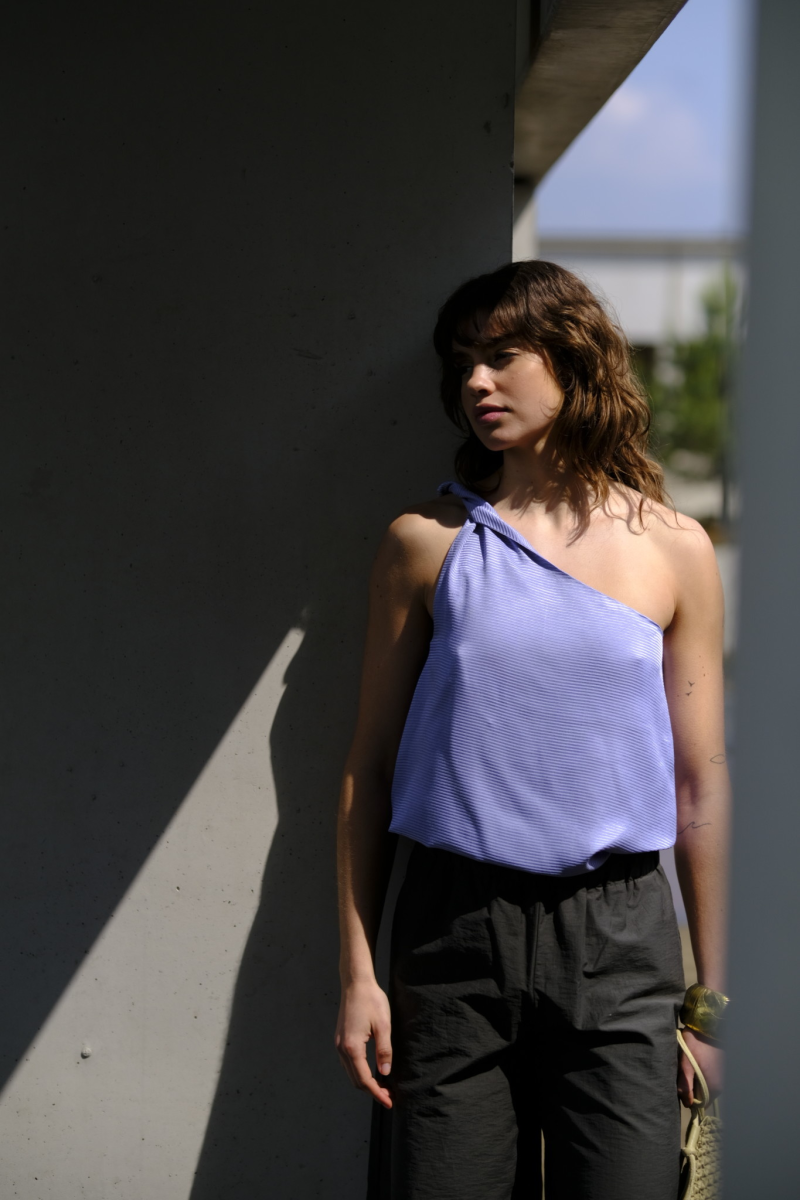 Geweven viscose shiney strepen Fibre Mood