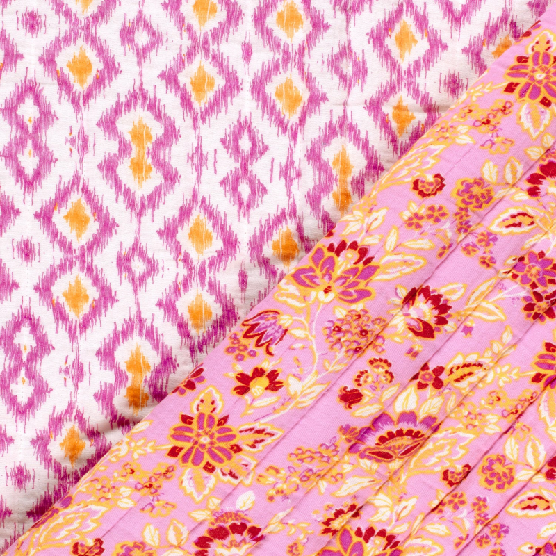 Mousseline gewatteerd roze bloem en aztec