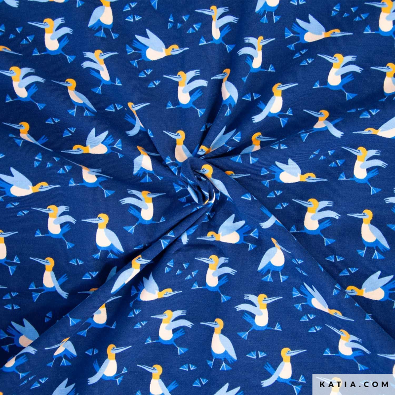 Katia Jersey - Blauwe vogel print
