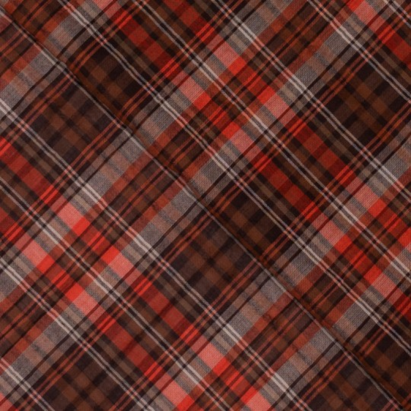 katoenen Seersucker ruit - bruin rood