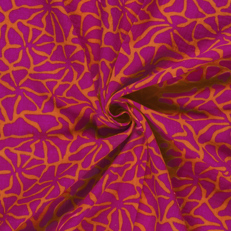 Geprinte mouseline - roze oranje abstract