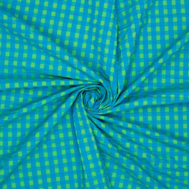 Suursucker ruit garengeverfd - blauw groen 1cm ruit