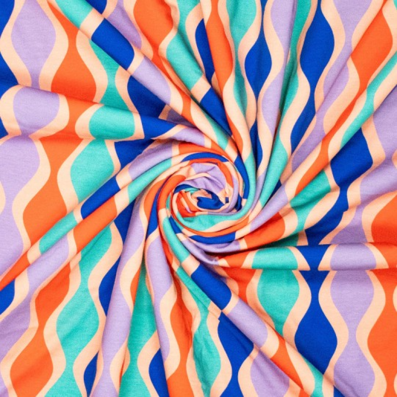 Jersey Groovy waves - blauw roze
