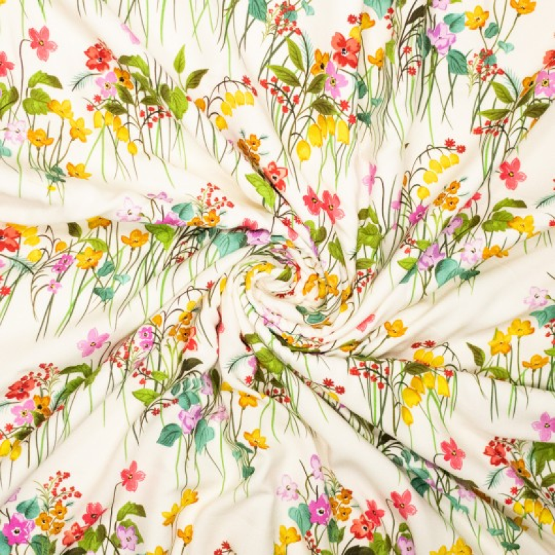 Viscose met bloemenprint - ecru