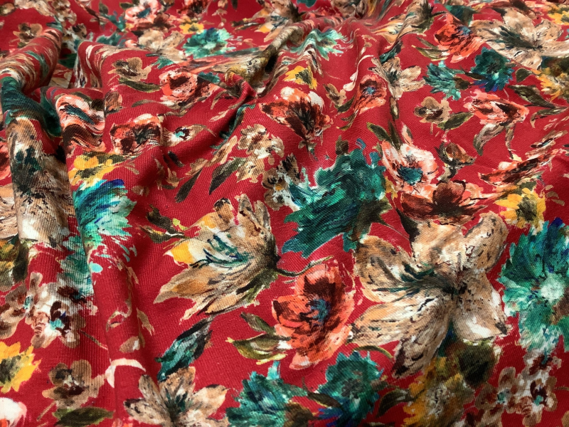 Tricot katoen met bloemen