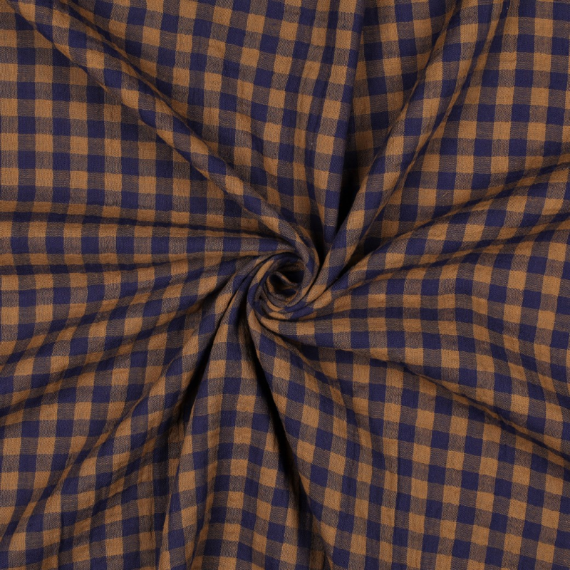 Garengeverfde double gauze - navy bruin