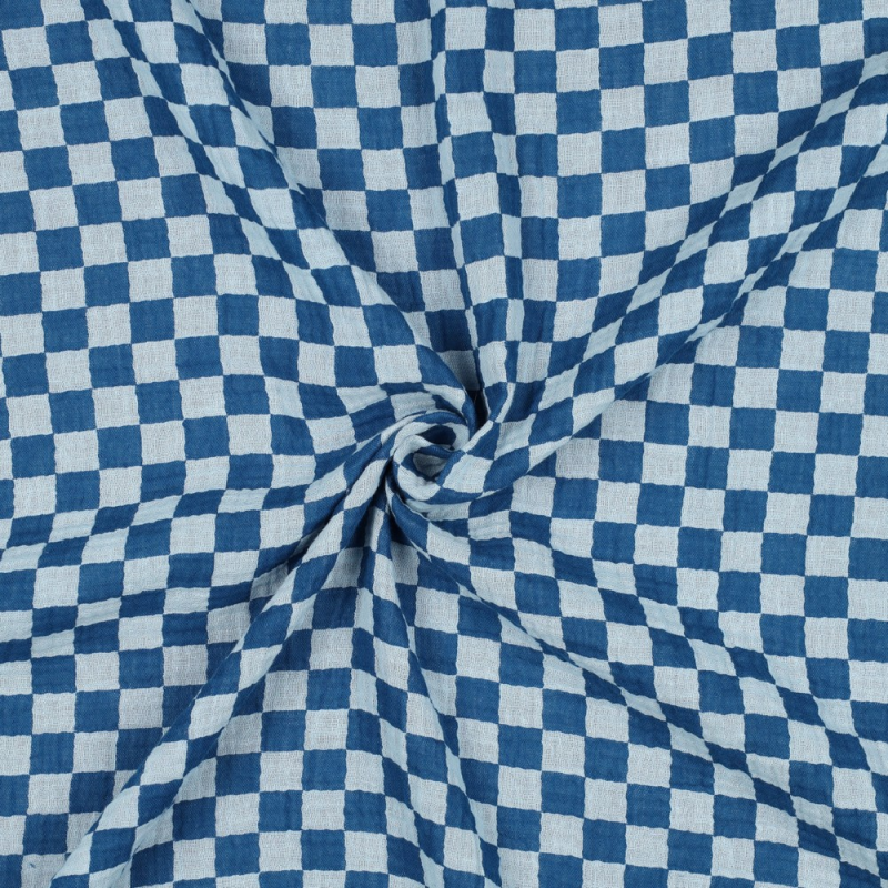 Mousseline dubbelzijdig - blauwe ruit