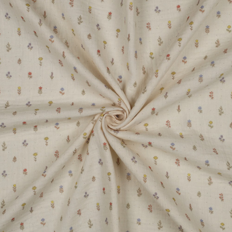 Mouseline GOTS print - ongebleekt bloemen print