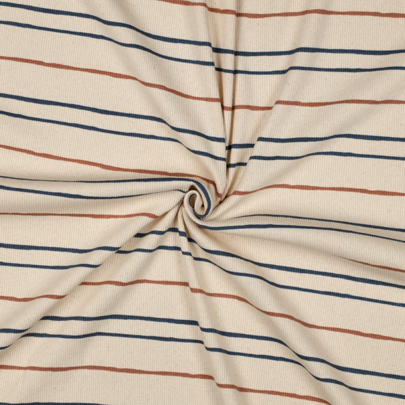 Rib jersey GOTS ongeverfd - naturel strepen