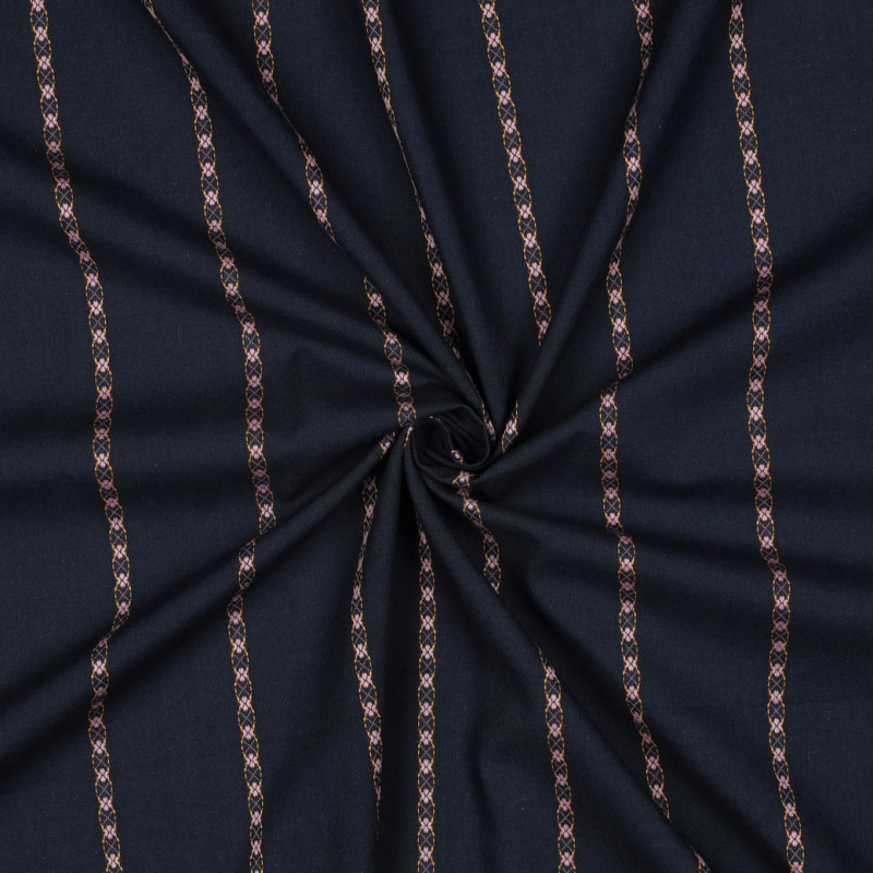 Dobby katoen - navy bloemen